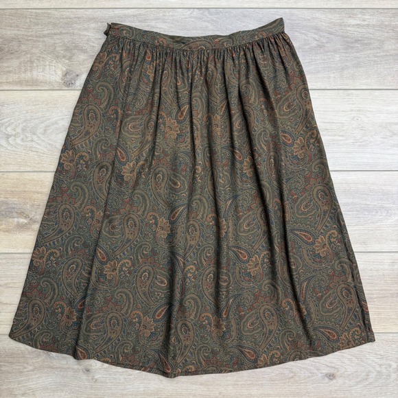 Vintage Brown Paisley Midi Skirt Dark Academia A Line Chaus Old Money Twee - Picture 5 of 11
